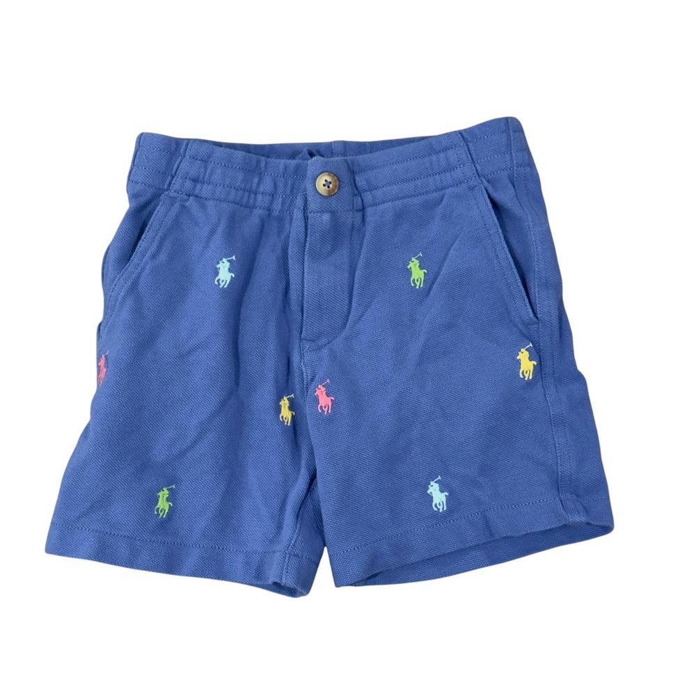 Polo Ralph Lauren Boys Size 3 Blue AOP Pony Pique Chino Shorts Multi-Color Logo